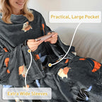 Catalonia Wearable Fleece Blanket with Sleeves and Foot Pockets for Adult Women Men, Micro Plush Comfy Wrap Sleeved Throw Blanket Robe Large, Gray Dog