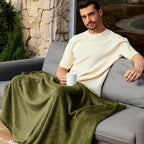 Exclusivo Mezcla Fleece Blanket Queen Size for Bed, Super Soft and Warm, All Season Use, Cozy, Plush, Lightweight, 90x90 Inches, Olive Green