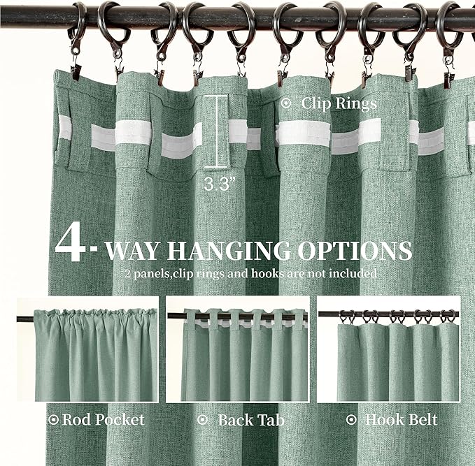 KangBang 108 Inch Fresh Green Blackout Curtains 2 Panels Set for Bedroom, Pinch Pleated/Rod Pocket/Back Tab/Hook Belt Thermal Insulated Morden Drapes for Cottage Urban Cameo Green, 52x108