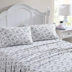 Laura Ashley - Flannel Sheets Twin Size, Anti-Pilling & Wrinkle Resistant Cotton, Touchably Soft for All-Season Comfort - Bed Sheets with Matching Pillowcase & Fitted Sheet (Faye Toile Black)