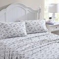 Laura Ashley - Flannel Sheets Queen Size, Anti-Pilling & Wrinkle Resistant Cotton, Touchably Soft for All-Season Comfort - Bed Sheets with Matching Pillowcases & Fitted Sheet (Faye Toile Black)