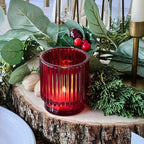 Kate Aspen Vintage Ribbed Red Glass Tealight & Votive Candle Holders (Set of 6), Fall Decor, Boho Decor, Shelf Decoration (27206RD)