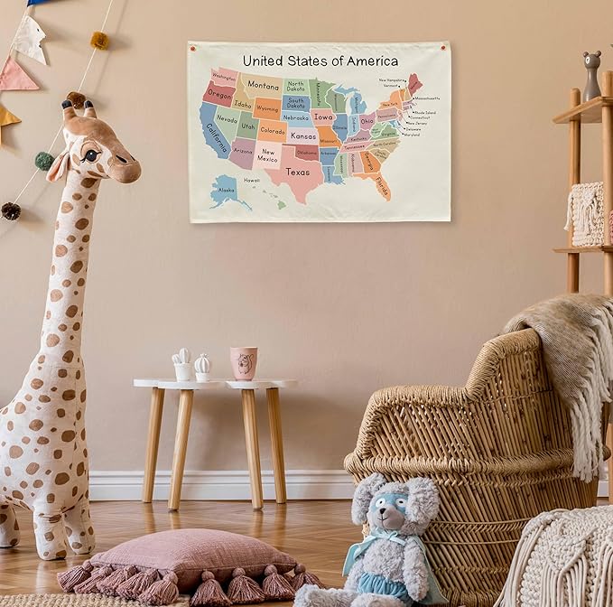 Map Theme Education Rectangular Banner-Flag Wall Sign Decor for Baby Toddler Boy Girl Kids Teen,Classroom Homeschool Nursery Reading Room Teacher Office Decor-Baby Shower Birthday Christmas Gift