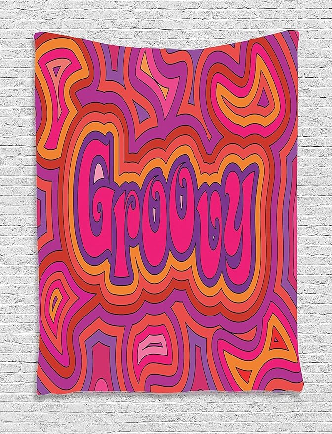 Ambesonne Groovy Tapestry, Psychedelic Groovy Design with Energeticbstract Elements Print, Wall Hanging for Bedroom Living Room Dorm, 60" X 80", Hot Pink