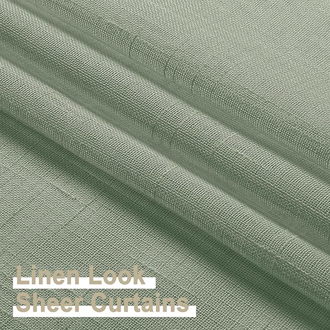 Aiyufeng Kirei 36 Inch Sage Green Linen Sheer Curtains - Faux Linen Semi Transparent Window Drapes Privacy UV Protection Short Curtains for Living Room, Home Office, Car, Kitchen, 30Wx36L, 2 Pcs
