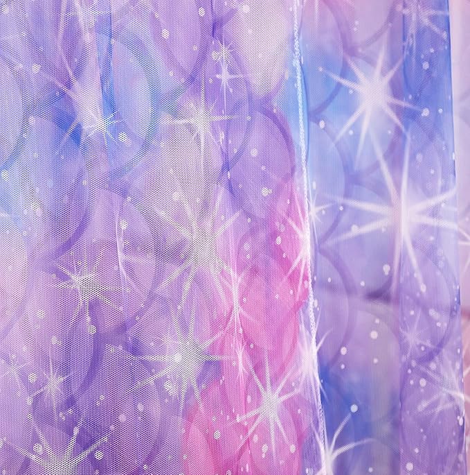 Mengersi Tie Dye Canopy Bed Curtains with Lights,Gradient Ombre Bed Canopy for Girls,Canopy for Bed Princess Bed Drapes for Girls Room Decor(King,Purple)