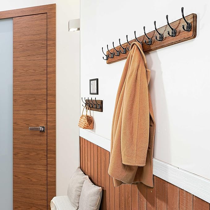 WEBI Coat Rack Wall Mount,Coat Hooks Wall Mounted,16" Hole to Hole,Rustic Large Coat Hanger Wall Hook Rack,5 Hooks for Hanging Coats,Hats,Jacket,Clothes,2 Packs