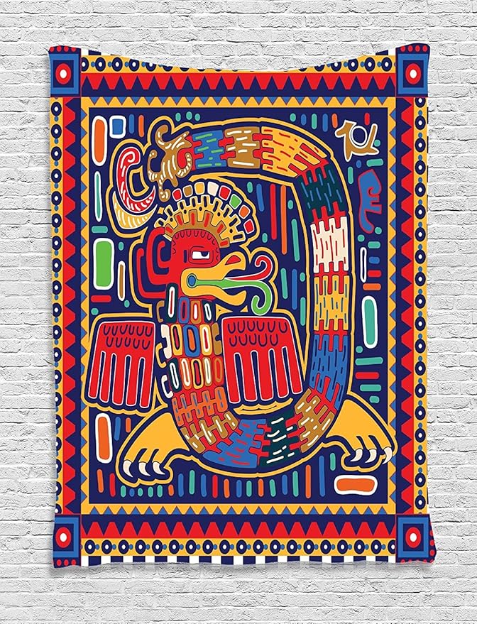 Ambesonne Mexican Tapestry, Culture Pattern Colorful Artwork Abstract Snake in Vivid Folk Style, Wall Hanging for Bedroom Living Room Dorm Decor, 40" X 60", Mustard Orange