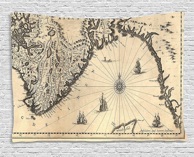 Ambesonne World Map Tapestry, Map of Southern Part of The Norway Vikings World Old Scandinavian Land, Wide Wall Hanging for Bedroom Living Room Dorm, 60" X 40", Cream Grey