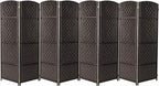 Sorbus Room Divider 6 ft. Tall - Privacy, Wide Double Hinged, Mesh Hand-Woven Design, Folding Screens, Wall Divider for Room Separation, Espresso Brown Wicker, 8 Panel