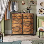 WLIVE Dresser for Bedroom with 10 Drawers, Wide Fabric Dresser for Storage and Organization, Bedroom Dressers, Chest of Drawers for Living Room, Closet, Hallway, Rustic Brown Wood Grain Print