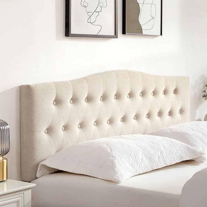 Tufted Upholstered Headboard Twin Size, Sturdy and Durable Solid Wood Twin XL headboard, Fabric Headboard Adjustable Height from 37” to 51”, Modern Button Diamond Design Head Board, Beige