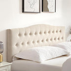 Tufted Upholstered Headboard Twin Size, Sturdy and Durable Solid Wood Twin XL headboard, Fabric Headboard Adjustable Height from 37” to 51”, Modern Button Diamond Design Head Board, Beige