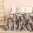 Tuddrom Decorative Extra Soft Faux Fur Blanket Twin Size,Solid Reversible Fuzzy Lightweight Long Hair Shaggy Blanket,Fluffy Plush Fleece Comfy Microfiber Throw Blanket for Couch Sofa Bed,Tie Dye Brown