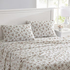 Laura Ashley - Flannel Sheets Full Size, Anti-Pilling & Wrinkle Resistant Cotton, Touchably Soft for All-Season Comfort - Bed Sheets with Matching Pillowcases & Fitted Sheet (Le Fleur Orange)
