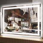 FENNIO Large Vanity Mirror with Lights，32" x 22"Lighted Makeup Mirror, Large Makeup Mirror with Lights, Touch Sensor with Dimmable 3 Modes， Vanity Mirror Square White