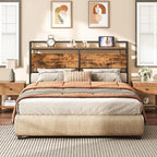 HOOBRO Headboard Full Size, Headboard with 2 Outlets and 4 USB Ports, Adjustable Height, Storage Rack, Sturdy and Stable, Easy Assembly, Rustic Brown and Black