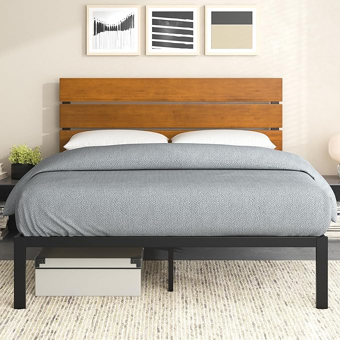 ZINUS Paul Metal and Bamboo Platform Bed Frame, Wood Slat Support, No Box Spring Needed, Easy Assembly, Twin
