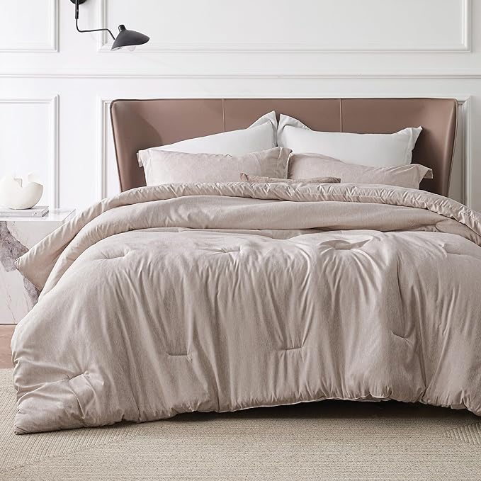 Bedsure Queen Comforter Set - Warm Taupe Soft Bedding for All Seasons, Cationic Dyed Bed Set, 3 Pieces, 1 Queen Size Comforter (90"x90") and 2 Pillow Shams (20"x26"+2")