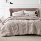 Bedsure Queen Comforter Set - Warm Taupe Soft Bedding for All Seasons, Cationic Dyed Bed Set, 3 Pieces, 1 Queen Size Comforter (90"x90") and 2 Pillow Shams (20"x26"+2")