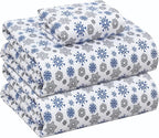 RUVANTI Flannel Sheets Twin Size - 100% Cotton Double Brushed Twin Sheets Set, Deep Pockets 16 Inches, All Seasons Breathable & Extra Soft Bed Sheets, Warm & Cozy, 3 Piece, Snow Flake Grey