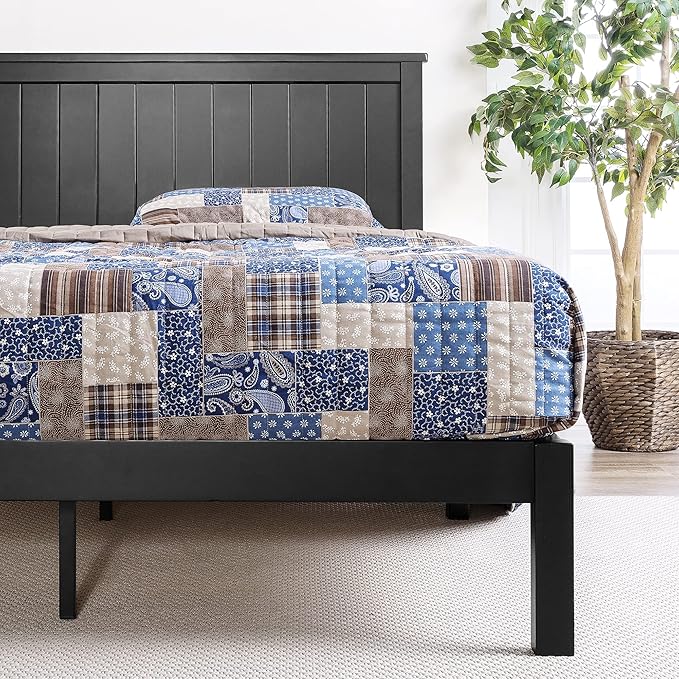 ZINUS Santiago Platform Bed Frame, Wood Slat Support, No Box Spring Needed, Easy Assembly, Queen, Black