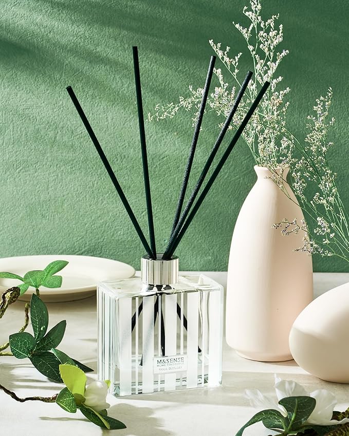 M&SENSE Jasmine & Vanilla Reed Diffuser Set - 7.04 oz Scented Diffusers for Home, Fragrance Oil Aroma with Sticks, Shelf Decor Housewarming Gifts for Bedroom Bathroom