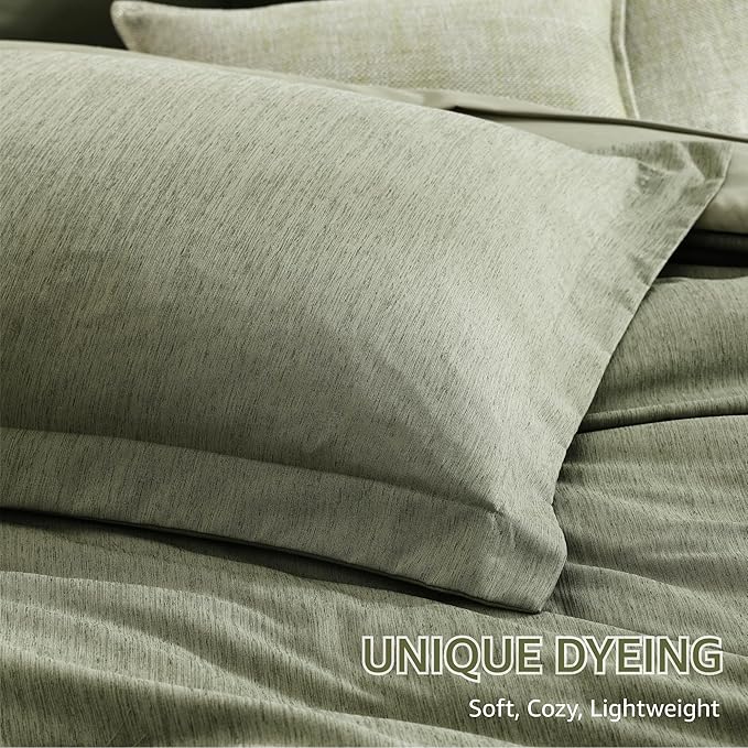 Monbix Queen Comforter Set - 7 Pieces Cationic Dyeing Sage Green Bed in a Bag Queen Bedding Sets with Comforter, Sheets, Pillowcases & Shams, Reversible Bedding Comforters Sets