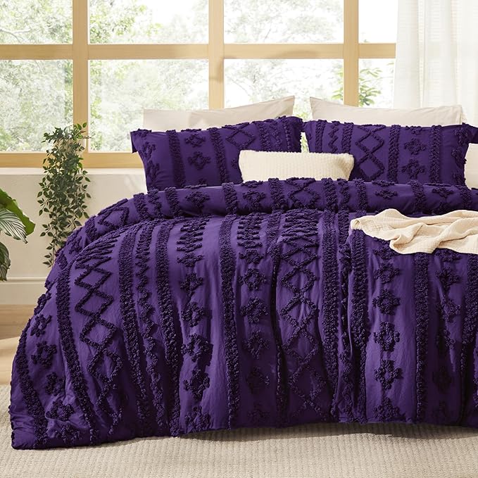 Bedsure Tufted Boho Comforter Set Twin Size - Purple Boho Bed Set, GentleSoft™ 2 Pieces Farmhouse Shabby Chic Embroidery Bedding, Gifts for Woman, Soft Jacquard Twin Comforter for All Seasons