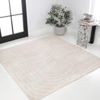 Eyely NCS101A-6SQ Scandinavian Odense Minimalist Angle Geometric Indoor Rug, Pet Friendly, Non-Shedding, Stain Resistant, Easy-Cleaning, Ivory/Cream, 6' Square, Indoor/Outdoor, Area Rug