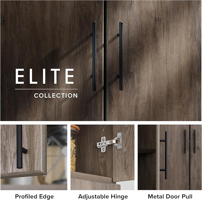 Prepac Elite 32" Storage Cabinet, Gray Storage Cabinet with Hanging Rail and Shelves for Living room, Kitchen ang Laundry Room 24.5" D x 32" W x 65" H