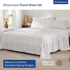 DREAMCARE Queen Size Sheets - Cooling Bed Sheets - 4pcs Set - Queen Sheet Set - Sheets Queen Size Bed - Queen Size Sheet Sets - Soft & Long Lasting 100% Fine Brushed Floral Sheets - Multi Floral