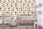 Removable Peel 'n Stick Wallpaper, Self-Adhesive Wall Mural, Rose Gold Blue Floral Pattern, Nursery Baby’s Room Decor • Scandinavian Design (24"W x 48"H Inches)