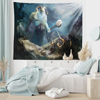 Lunarable Viking Tapestry, Heroes of Valhalla with Mythological Frost Giant Norse Culture Watercolor Design, Wide Wall Hanging for Bedroom Living Room Dorm, 80" X 60", Grey Blue