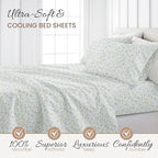 Linen Market Double-Brushed Patterned Microfiber California King Sheet Set 4 Piece – Oeko-TEX Certified Ultra Soft & Wrinkle-Free - 16" Deep Pocket Sheets Easy Care Cal-King Size - Wildflower Blue