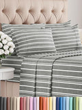 Full 6 Piece Sheet Set - Comfy Breathable & Cooling - Soft Hotel Luxury Bedding Set with 8-16 Inch Deep Pockets - 1 Flat & 1 Fitted Sheet & 4 Pillowcases - Wrinkle Free & Easy Care - Grey Stripes 3