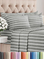 Queen 6 Piece Sheet Set - Comfy Breathable & Cooling - Soft Hotel Luxury Bedding Set with 8-16 Inch Deep Pockets - 1 Flat & 1 Fitted Sheet & 4 Pillowcases - Wrinkle Free & Easy Care - Grey Stripes 3