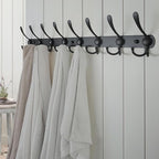 Dseap Coat Rack Wall Mount - 29.5” Long 8-Tri-Hooks Heavy Duty Coat Hanger Rail Wall Hooks for Hanging Coats Hats Clothing Clothes Purse Mudroom Entryway, Black