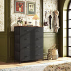 WLIVE Tall Fabric Dresser with 8 Drawers, Storage Tower with Fabric Bins, Double Dressers, Chest of Drawers for Closet, Bedroom, Living Room, Hallway, Dorm, Black and Rustic Brown