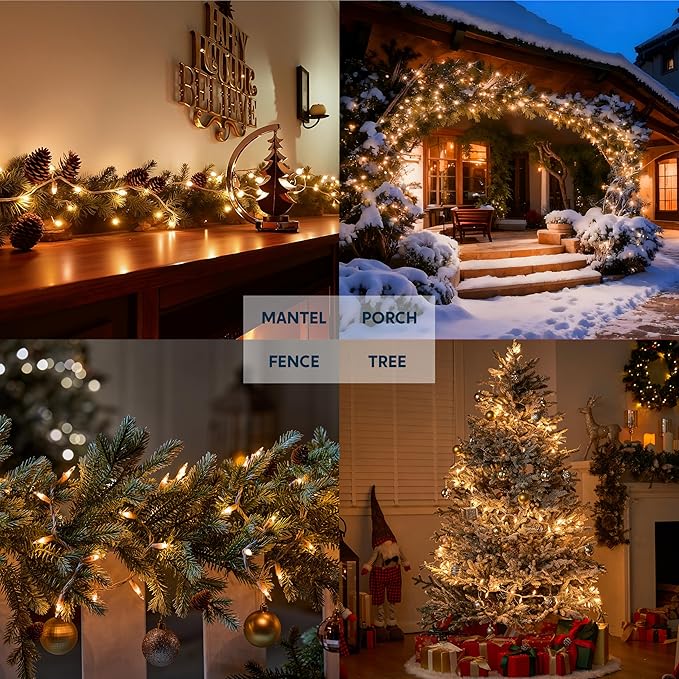 JOIEDOMI Christmas String Lights Indoor,100 Count Mini Warm Fairy Light,21.5FT Lighting Decor for Patio Dorm Classroom Bedroom Holiday Wedding Party Garland Birthday Festival Valentines Day,White Wire