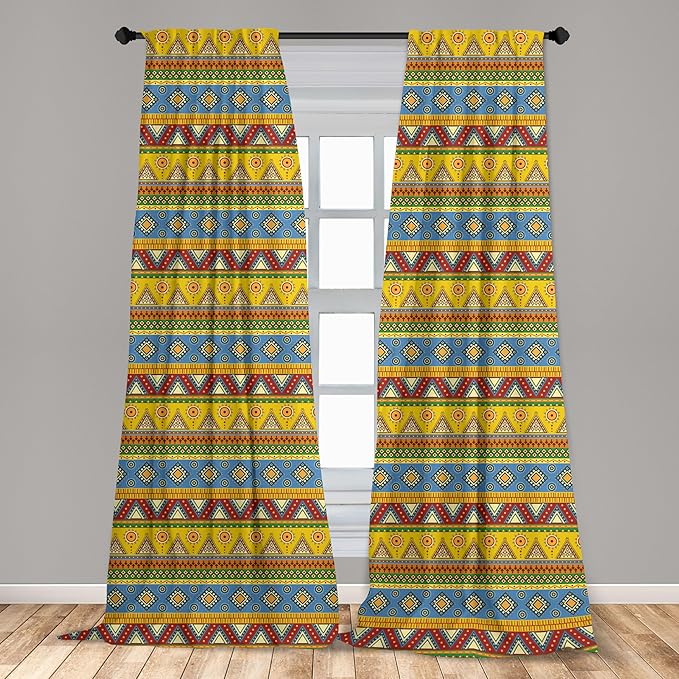 Ambesonne Aztec Curtains, Traditional Classic Tribal Style Folk Motif Sun Mexican Culture Image, Window Treatments 2 Panel Set for Living Room Bedroom, Pair of - 28" x 95", Yellow Orange