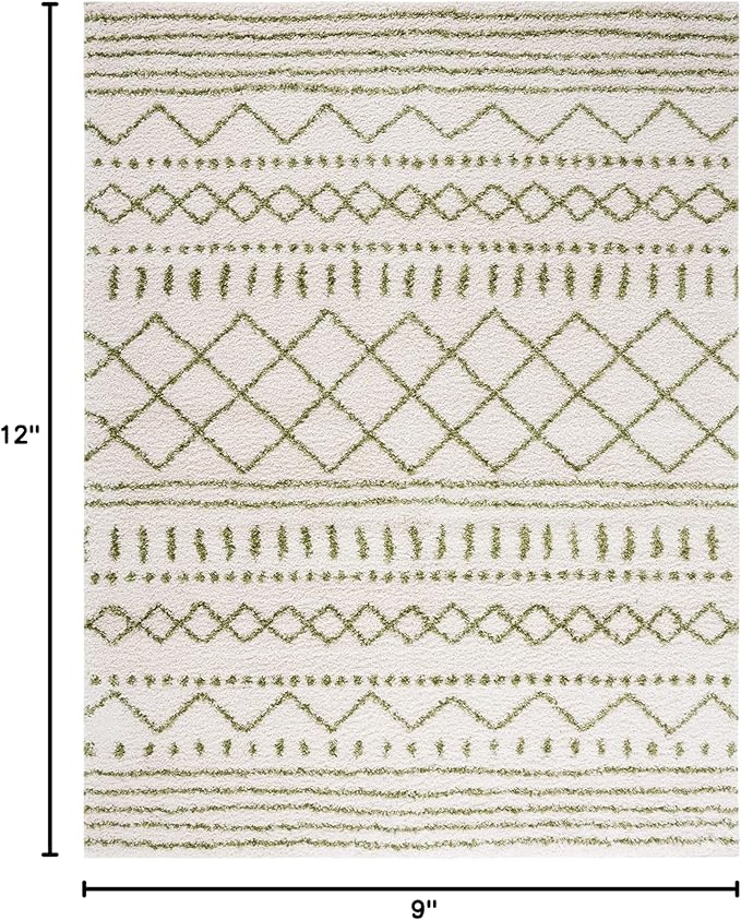 SAFAVIEH Arizona Shag Collection Area Rug - 9' x 12', Ivory & Green, Moroccan Design, Non-Shedding & Easy Care, 1.6-inch Thick Ideal for High Traffic Areas in Living Room, Bedroom (ASG741Y)