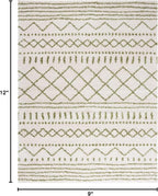 SAFAVIEH Arizona Shag Collection Area Rug - 9' x 12', Ivory & Green, Moroccan Design, Non-Shedding & Easy Care, 1.6-inch Thick Ideal for High Traffic Areas in Living Room, Bedroom (ASG741Y)
