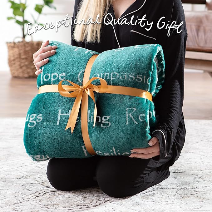 Chanasya Premium Sympathy Warm Hugs Gift Throw Blanket - Healing Gift Cancer Chemo Survivor Get Well Caring Gifts - Comfort Blanket for Love Support Strength - Women Men Friend Grandpa - Teal Green