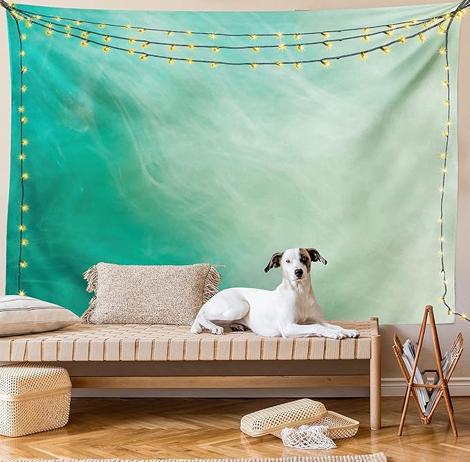 Lunarable Aqua Tapestry King Size, Watercolor Effect Wave Pattern Abstract Underwater Illustration Calming Artwork, Wall Hanging Bedspread Bed Cover Wall Decor, King Size, White Mint
