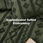 Bedsure Tufted Boho Comforter Set Queen Size - Olive Green Boho Bed Set, GentleSoft™ 3 Pieces Farmhouse Shabby Chic Embroidery Bedding, Gifts for Woman, Soft Jacquard Queen Comforter for All Seasons