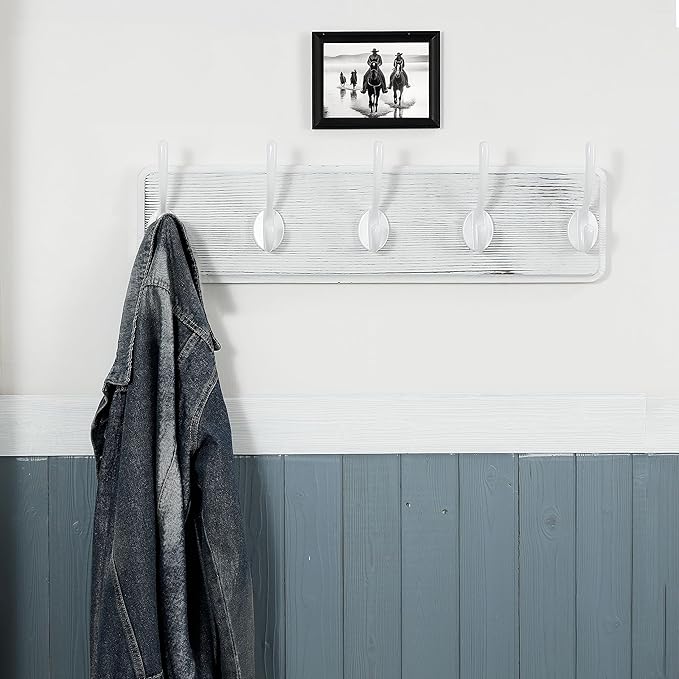 WEBI Coat Rack Wall Mount,Coat Hooks Wall Mounted,16" Hole to Hole,Large Coat Hanger Wall Hook Rack,5 Hooks for Hanging Coats,Hats,Jacket,Clothes,White