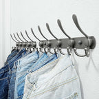 Dseap Coat Rack Wall Mounted - 5 Tri Hooks, Heavy Duty, Stainless Steel, Metal Coat Hook Rail for Coat Hat Towel Purse Robes Mudroom Bathroom Entryway (Grey, Pack of 2)