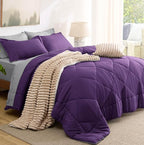 Bedsure Full Size Comforter Set - 7 Pieces Reversible Purple Bedding, Full Size Bed Set for All Seasons, Bed in a Bag with Down Alternative Comforter, Sheets, Pillowcases & Shams