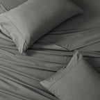 LANE LINEN 100% Organic Cotton Full Size Sheets, Hotel Like Crisp Percale Low Pill Fade Resistant Reinforsed Seam Cotton Sheets, Naturally Cooling 15" Deep Pocket Full Bedding Set- Charcoal